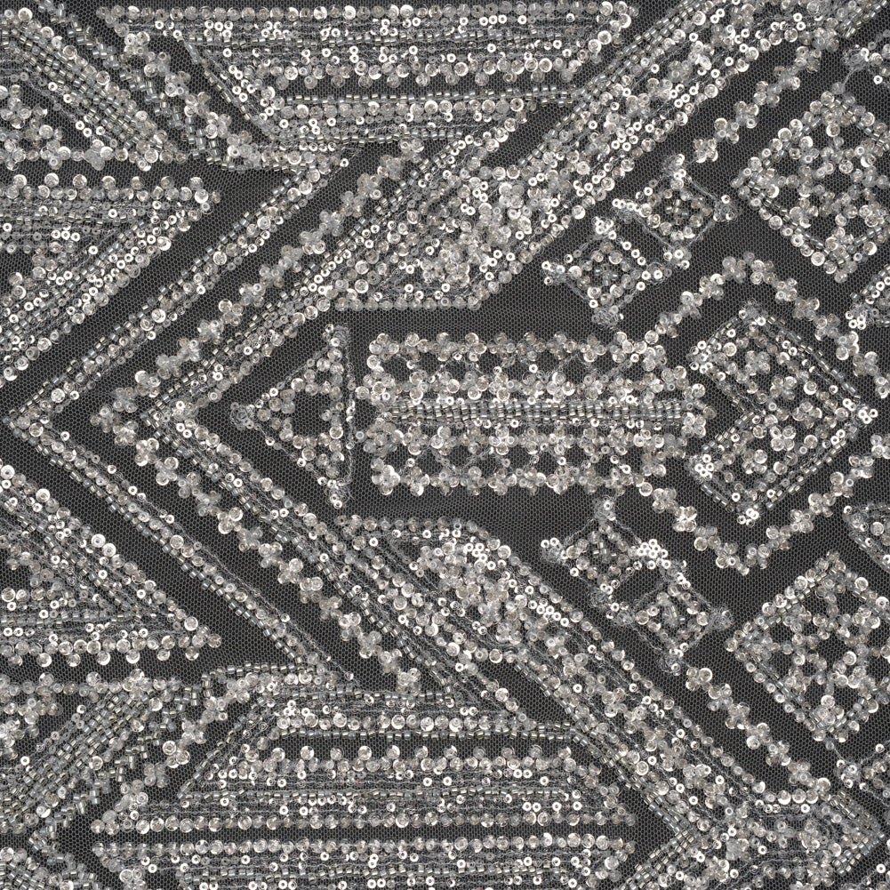 Beaded and Sequined Lace - White and Silver Geometric - Joann Fabrics