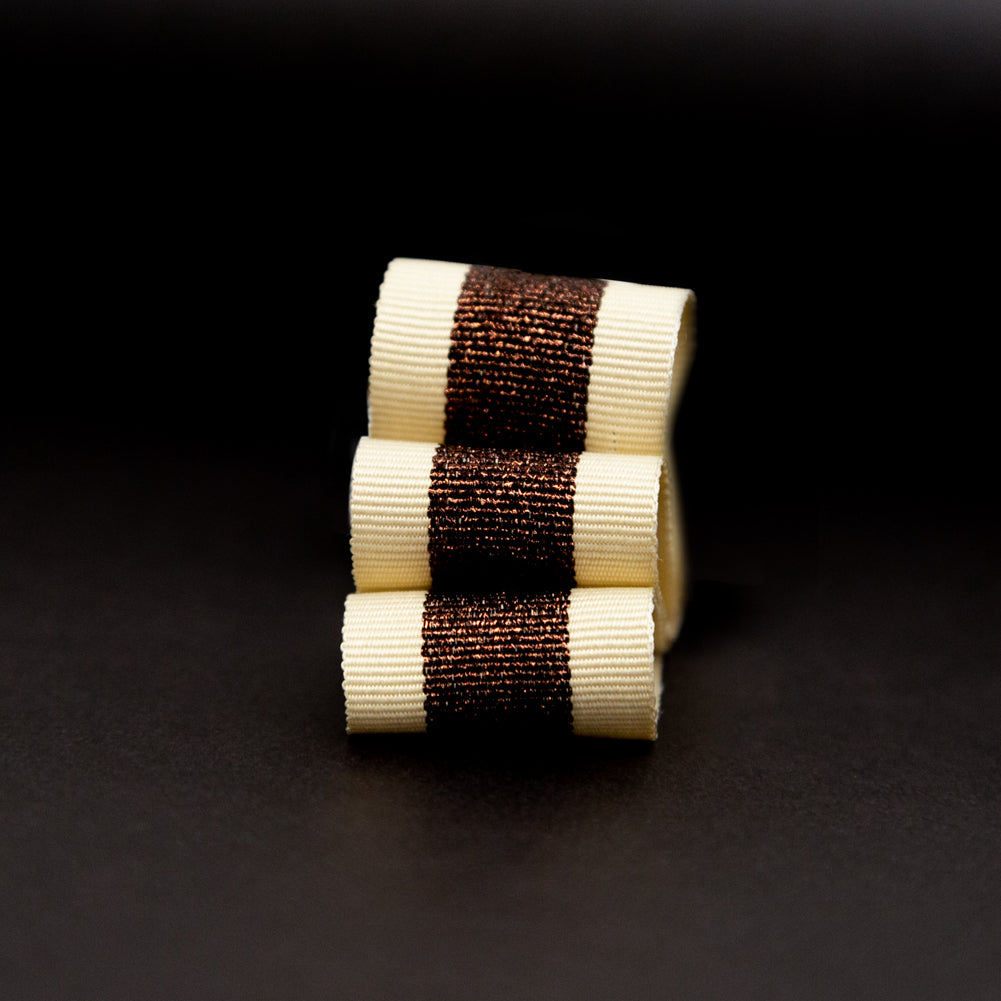 Italian Metallic Dark Copper and Tan Striped Grosgrain Ribbon - 1