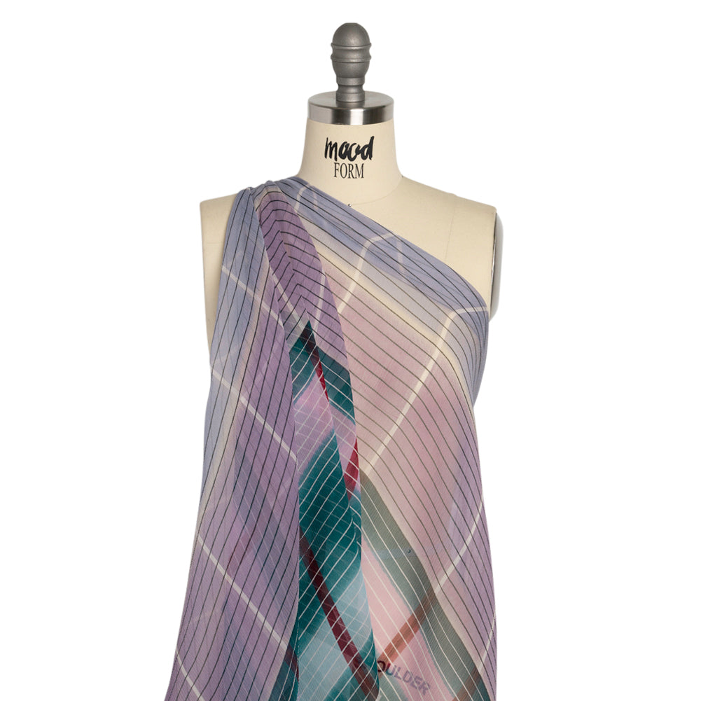 Teal, Lavender and Burgundy Stripes and Rectangles Crinkled Chiffon Panel - Joann Fabrics