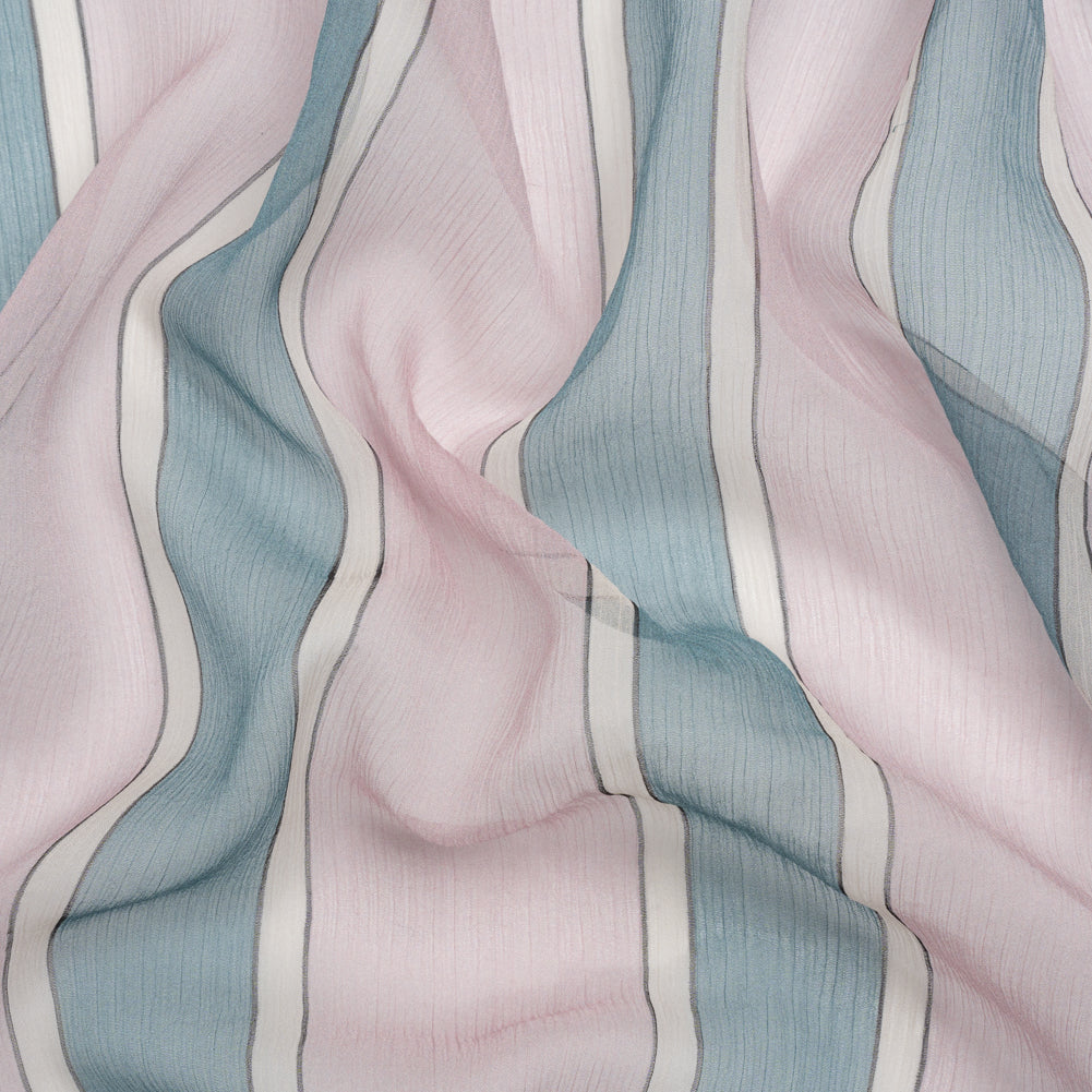 Famous Australian Designer Lilac, French Blue and Cream Striped Crinkled Silk Chiffon - Joann Fabrics