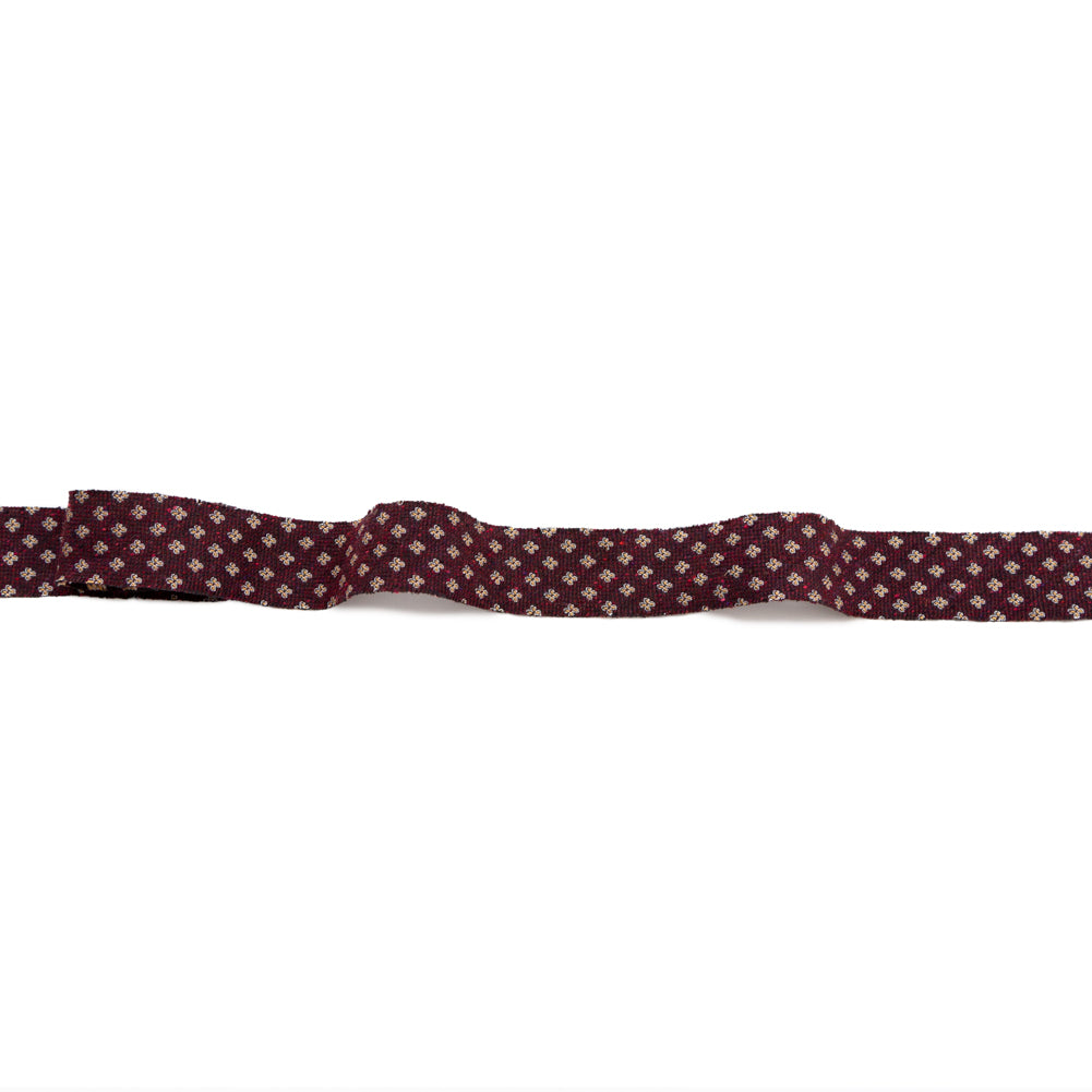 Italian Wine and Beige Floral Wool Jacquard Ribbon - 1