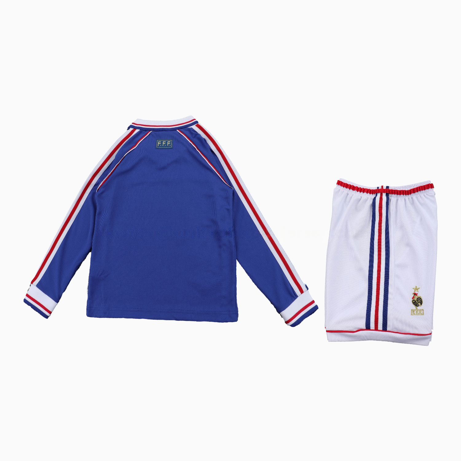 Retro France 1998 Home Long Sleeves Kids Kit - UnitedFutballJersey