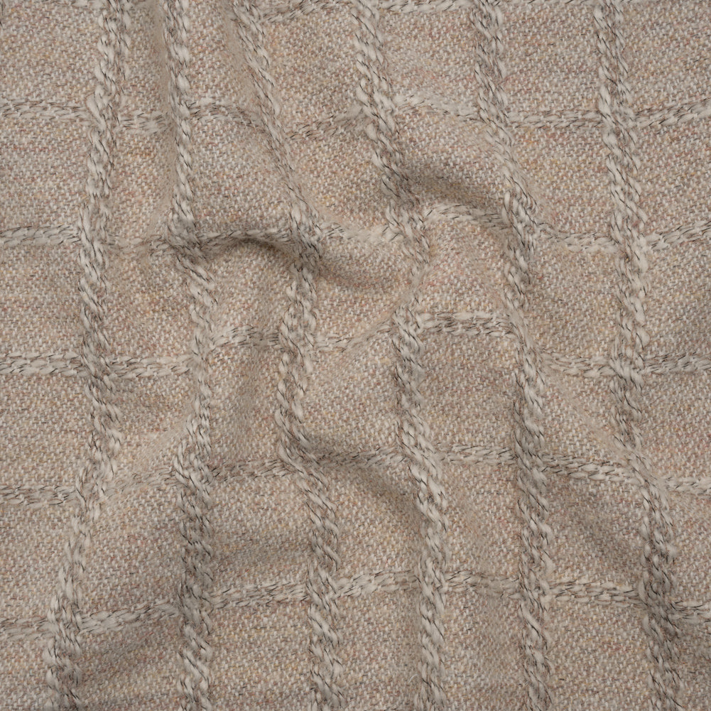 Wool Blend Boucle Tweed - Cream and Taupe Raised Windowpane Checks - Deadstock - Joann Fabrics