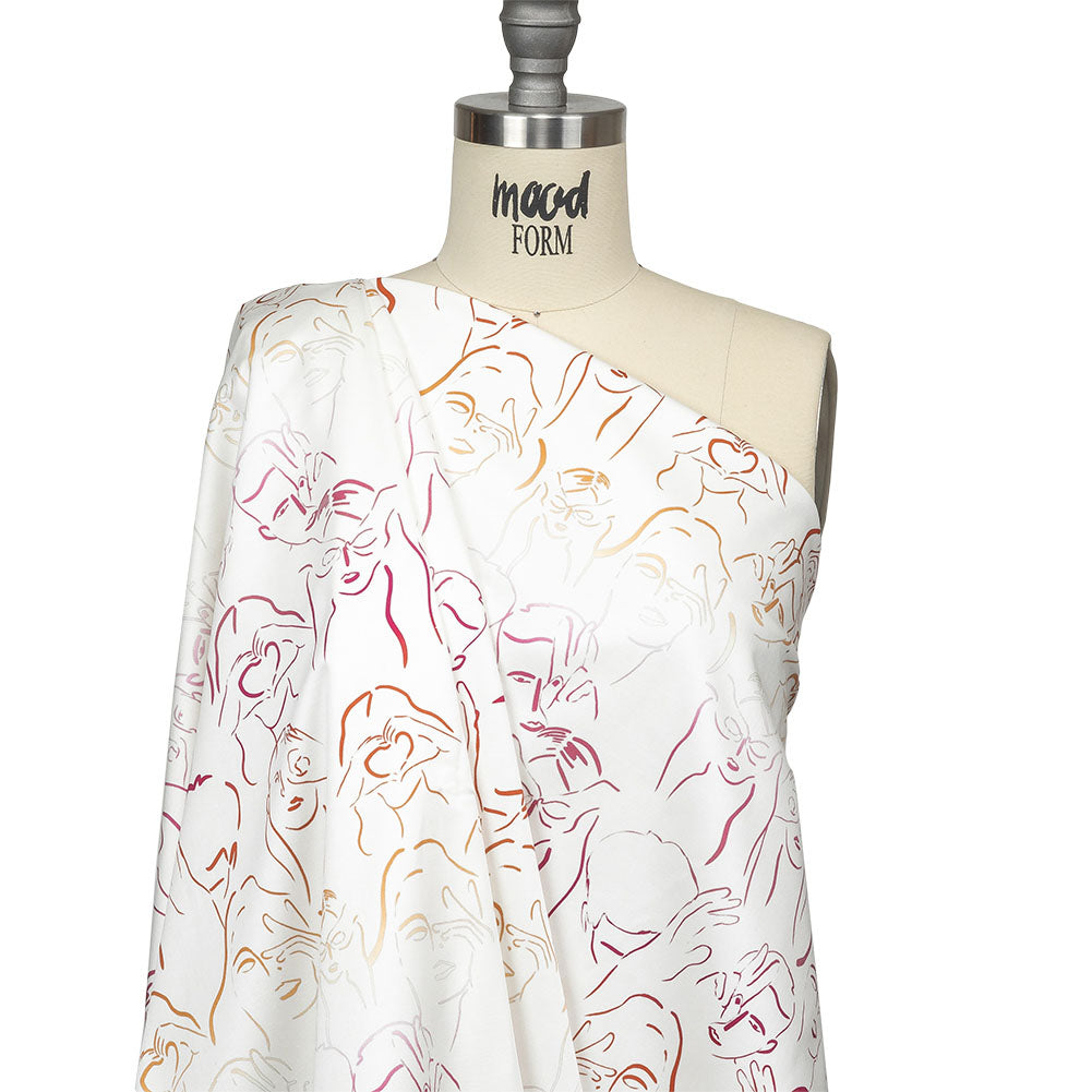 Stretch Cotton Sateen - Pink, White and Orange Faces and Hands - Language of Love Print - Mood Exclusive Pride Collection - Joann Fabrics