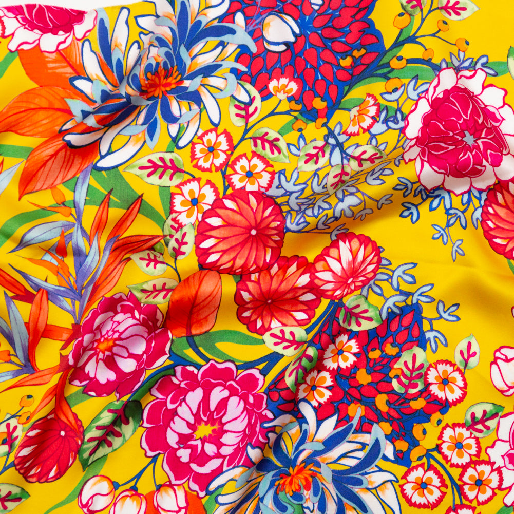 Mood Exclusive Italian Mimosa and Stone Blue Floral Digitally Printed Silk Charmeuse - Joann Fabrics
