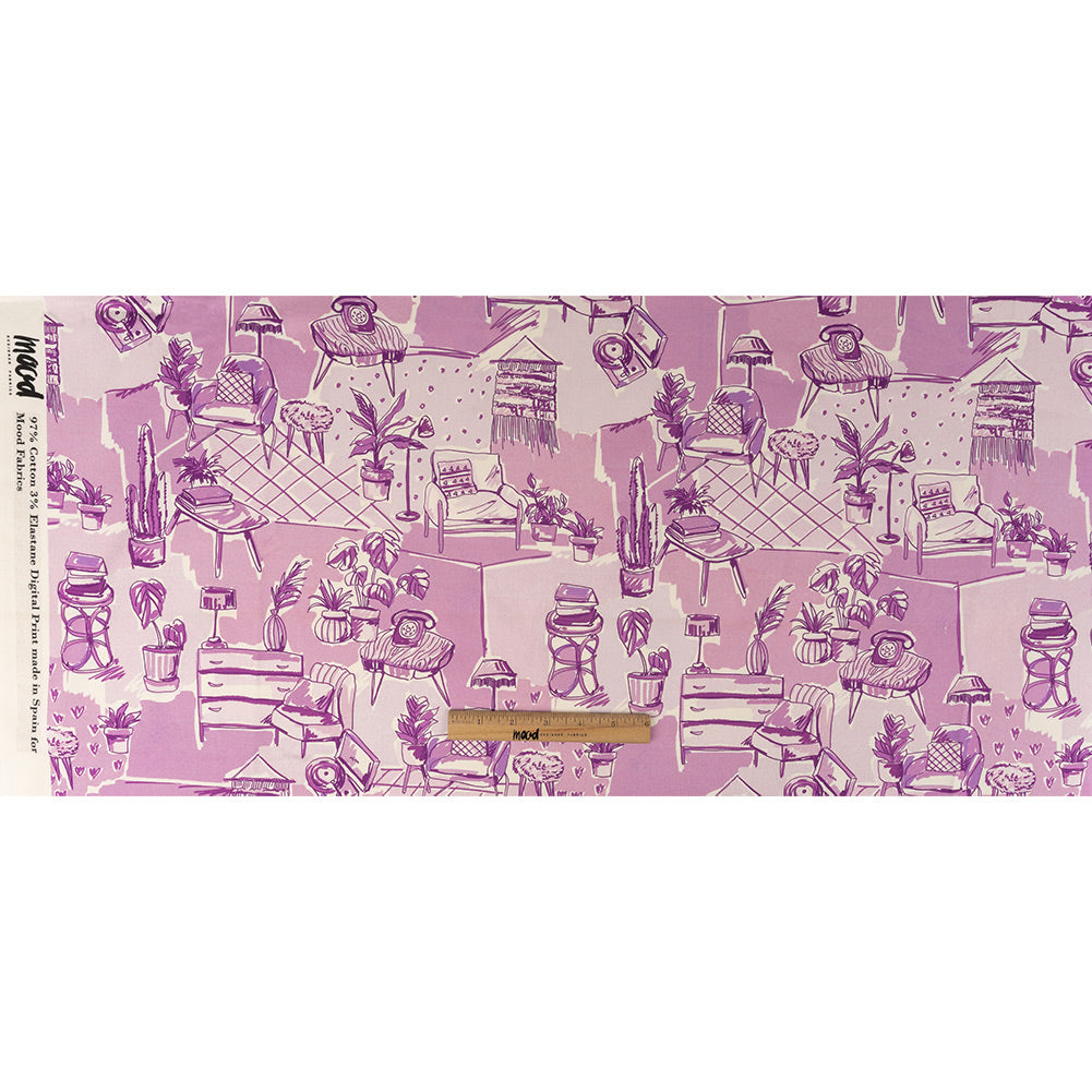 Stretch Cotton Sateen - Lilac Indoor Spaces - Where You're Planted Print - Mood Exclusive Wisteria Collection - Joann Fabrics