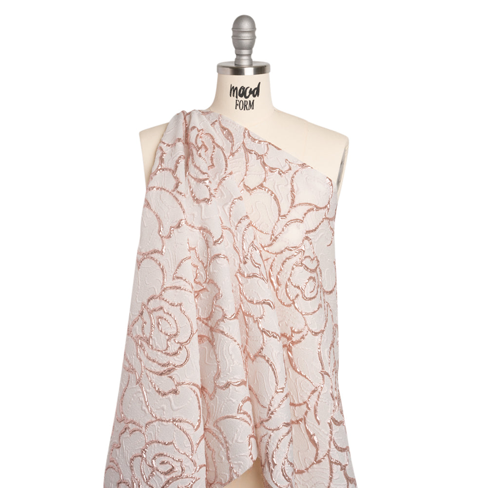Rose Outlines Cutwork Luxury Brocade - Metallic Rose Gold and Pale Pink - Joann Fabrics
