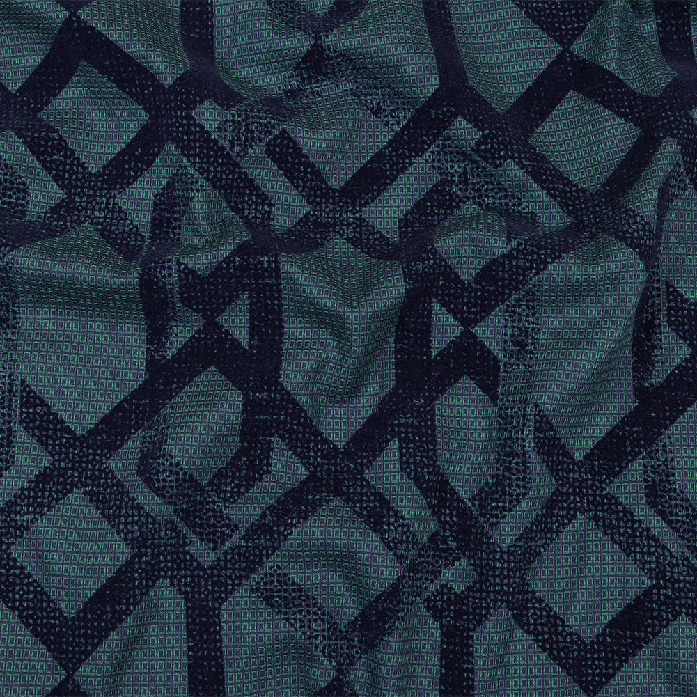 Navy Distressed Geometric Flocking on Hunter Green and Peacoat Rectangles Cotton Dobby - Joann Fabrics