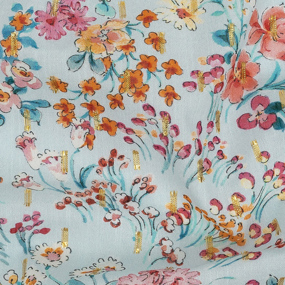 Cotton Voile Print with Metallic Dots - Baby Blue Floral - Mood Exclusive Celestial Serendipity - Joann Fabrics