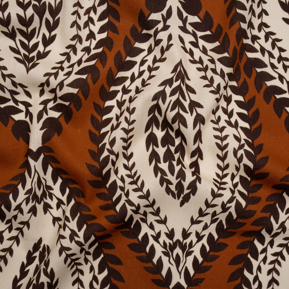 Linen and Rayon Woven - Burnt Orange, Brown and Cream Leafy Ogees - Mood Exclusive Lazy River Print - Joann Fabrics