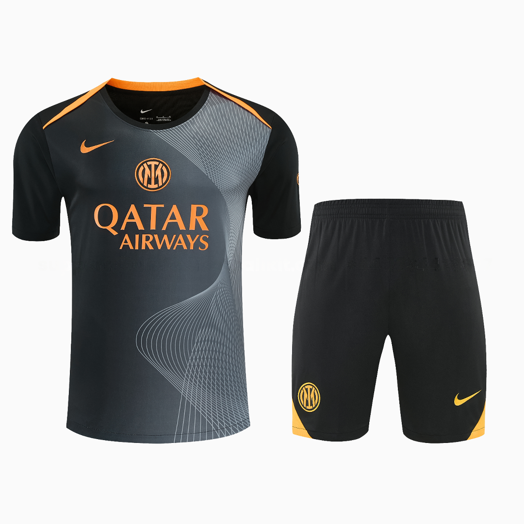 Inter Milan 25-26 Short-Sleeve Training Set - Black And Grey Top & Pants - UnitedFutballJersey