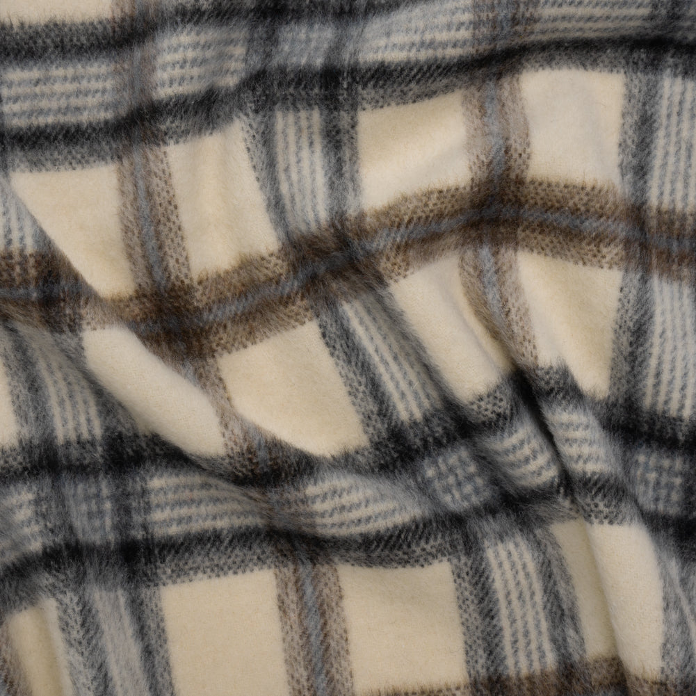 Brushed Wool Blend Twill Tweed - Black, Brown and Cream Beige Plaid - Joann Fabrics