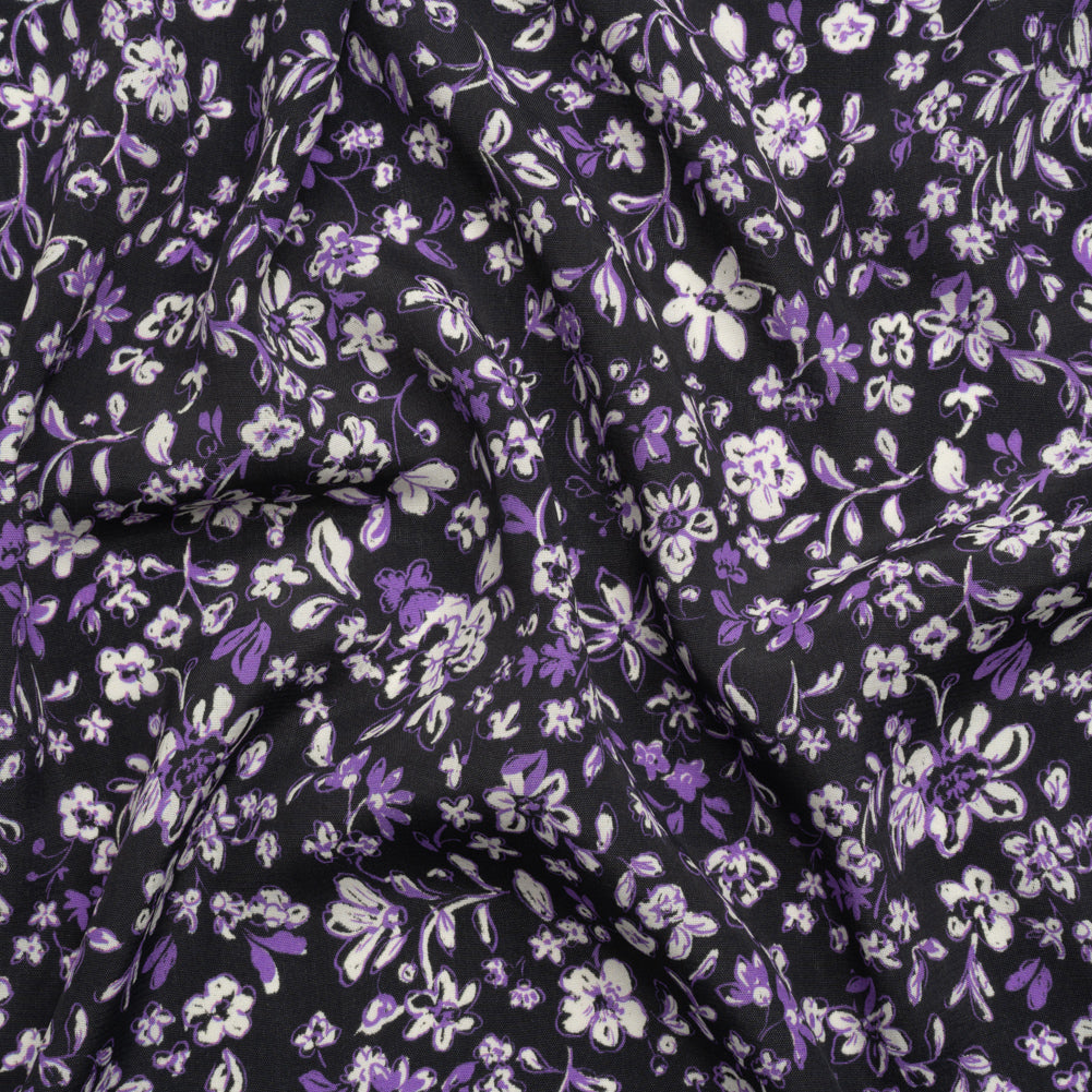 Sustainable Viscose Woven Print - Purple and Black Floral - Mood Exclusive Wicked Wildflowers - Joann Fabrics