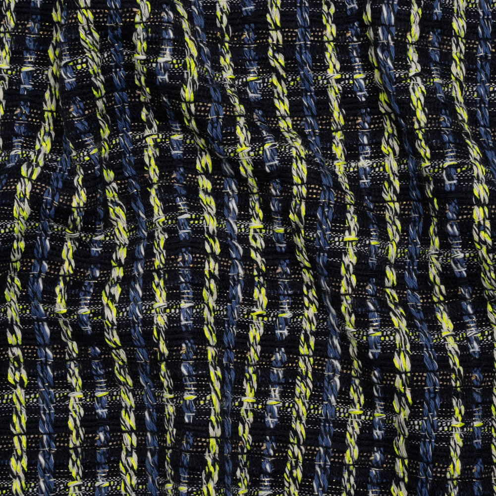 Cotton and Polyester Woven Tweed - Blue and Lime Green Ribbed Plaid - Deadstock - Joann Fabrics