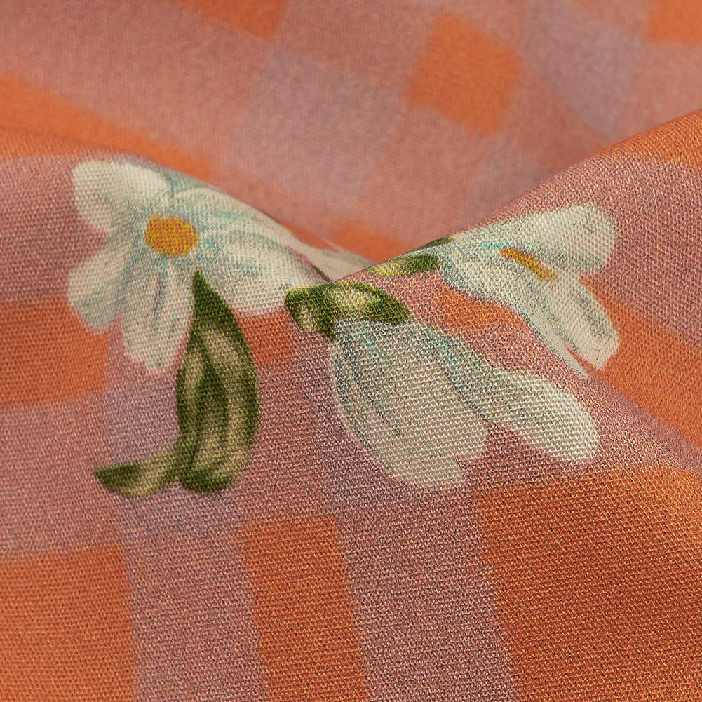 Cotton Poplin Print - Orange and Lilac Plaid and Floral - Mood Exclusive Park Date - Joann Fabrics