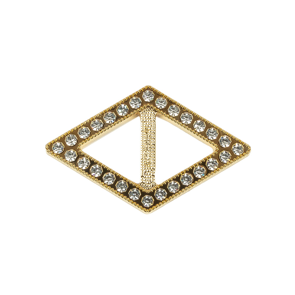 Vintage Crystal Rhinestones and Gold Plastic Diamond Shaped Slider - 1.25