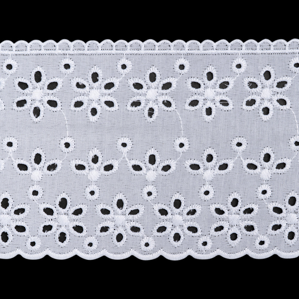 Cotton and Polyester Embroidered Eyelet Lace Trim with Scalloped Edges - 4