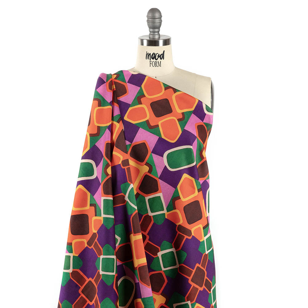 Stretch Cotton Sateen - Orange and Purple Geometric Tiles - Jukebox Jivin' Print - Mood Exclusive Yesterday Collection - Joann Fabrics