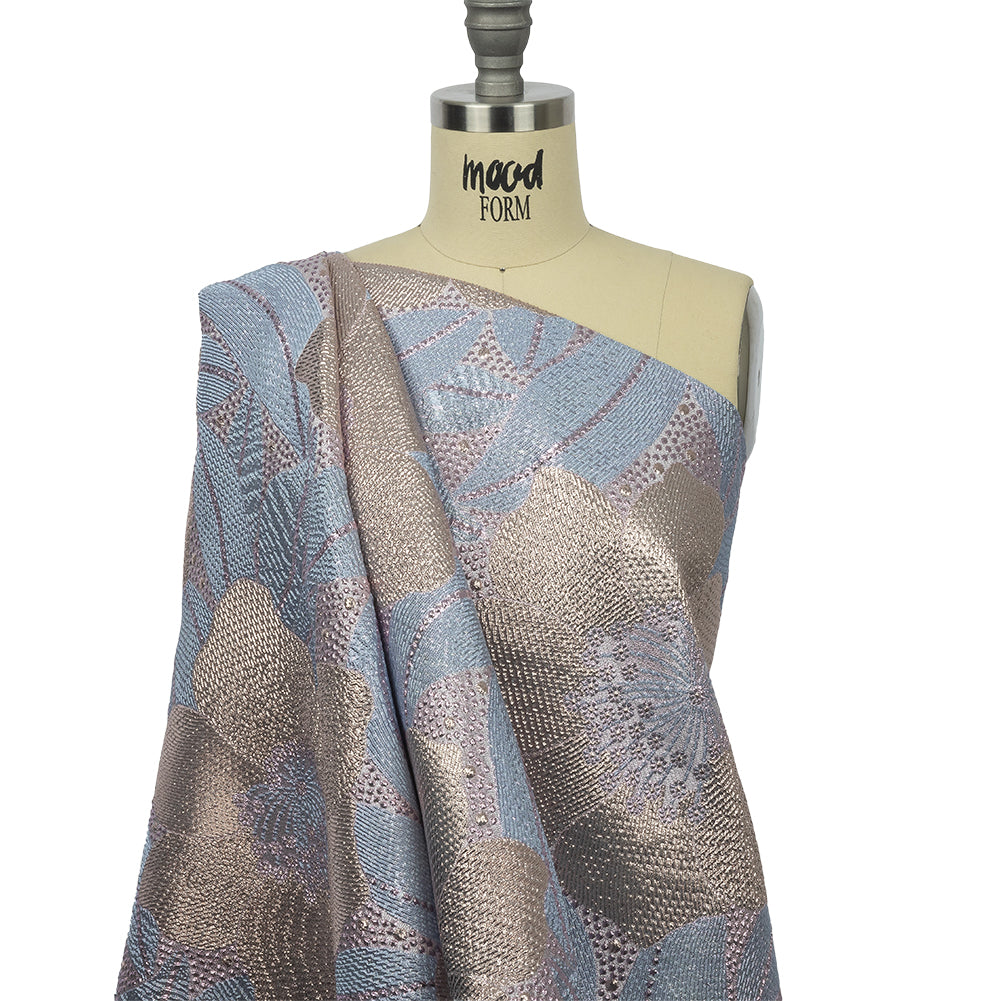 Metallic Rose Gold, Periwinkle and Lavender Tropical Flowers Luxury Brocade - Joann Fabrics