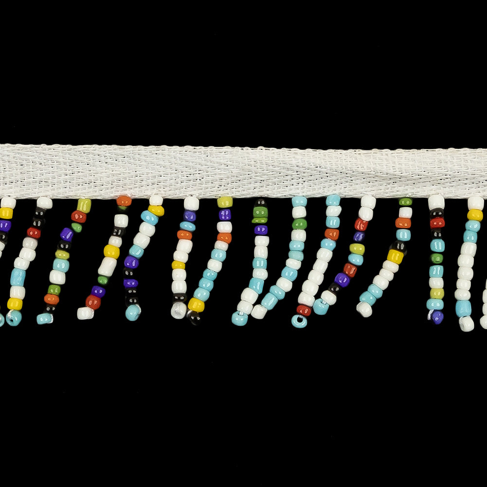 Vintage White and Multicolor Seed Beaded Fringe - 0.75