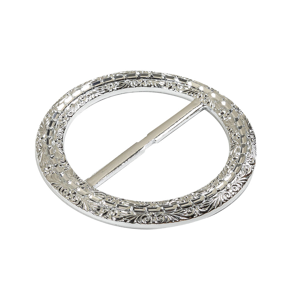 Vintage Silver Classical Swirls Round Slider with Faceted Silver Band - 3.25