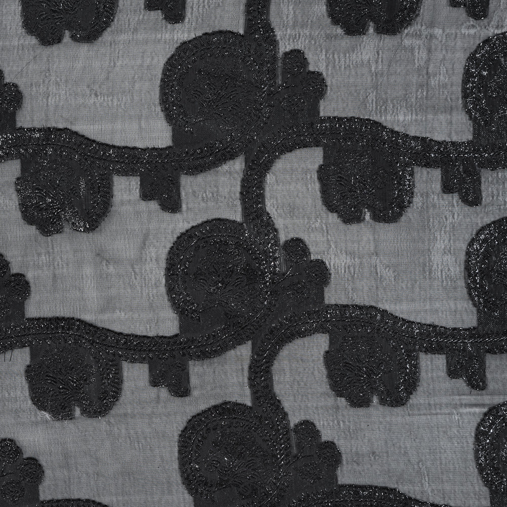 Famous NYC Designer Metallic Black Paisley Embroidered Chiffon - Joann Fabrics