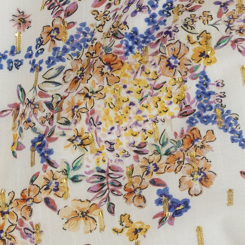 Cotton Voile Print with Metallic Dots - White and Yellow Floral - Mood Exclusive Fragrant Fields - Joann Fabrics