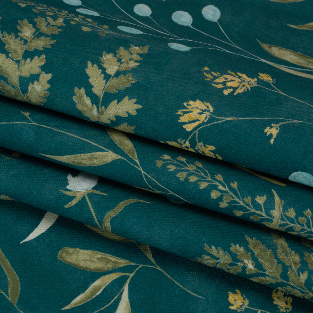 Printed Cotton Canvas - Kingfisher Painted Wildflowers and Leaves - British Imported - Joann Fabrics