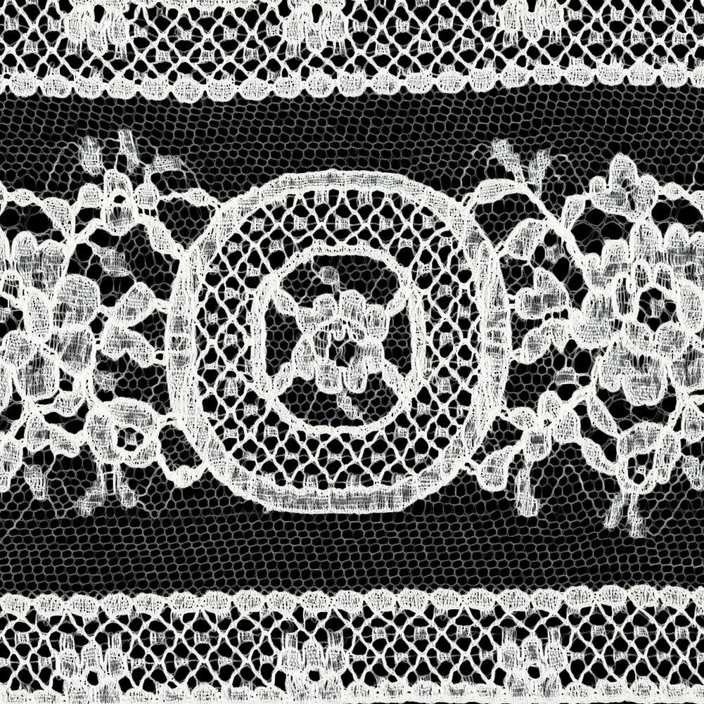 White Flowers and Medallions Re-embroidered Lace Trim - 3.375