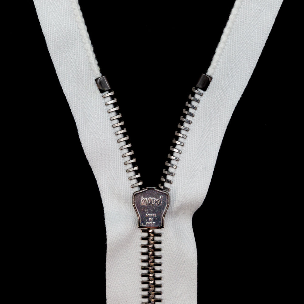 Mood Exclusive Italian White and Gunmetal T8 Open End Metal Zipper - 27.5