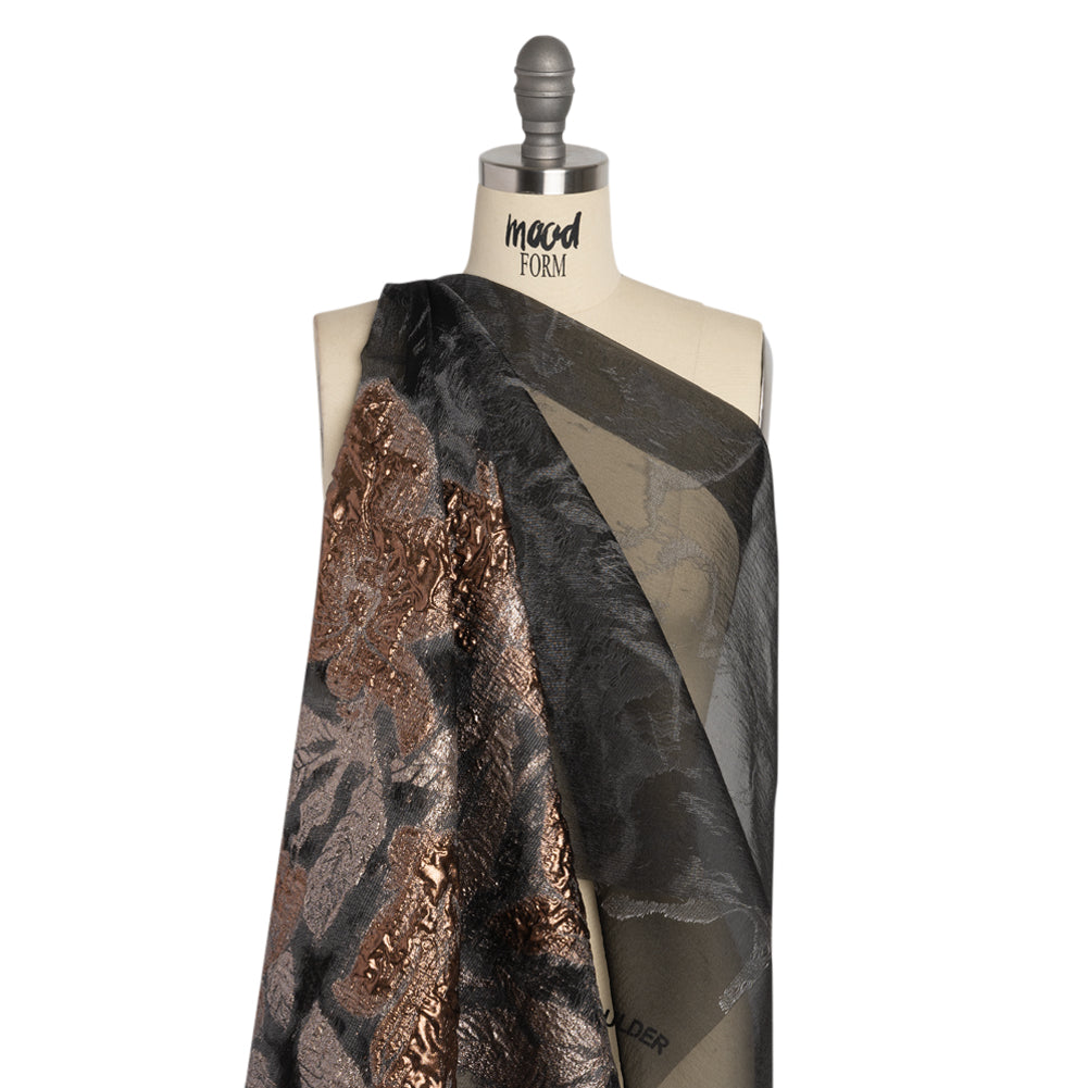 Metallic Copper and Silver Floral Silhouettes Border Luxury Burnout Brocade - Joann Fabrics