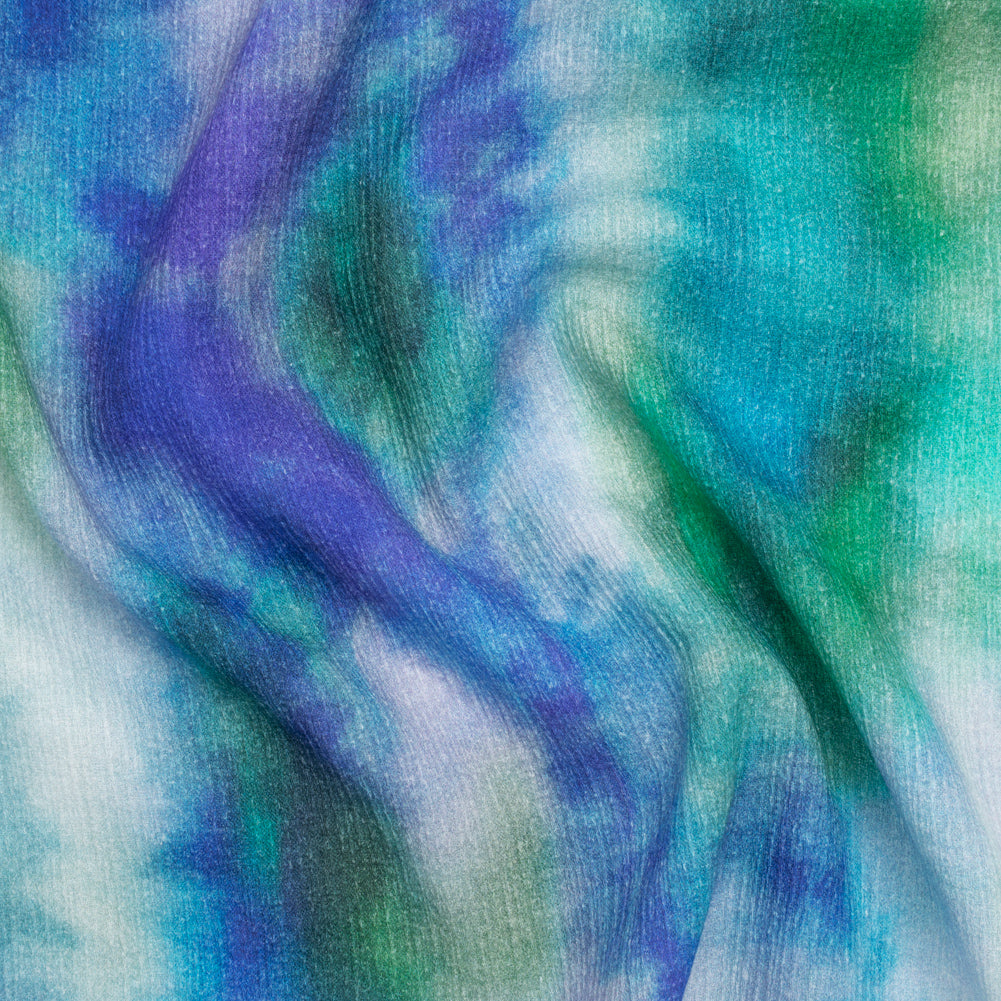 Slubbed Gauzy Cotton Woven - Ultramarine Blue, Green and Teal Soft Tie Dye - Mood Exclusive Soft Sighs Print - Joann Fabrics
