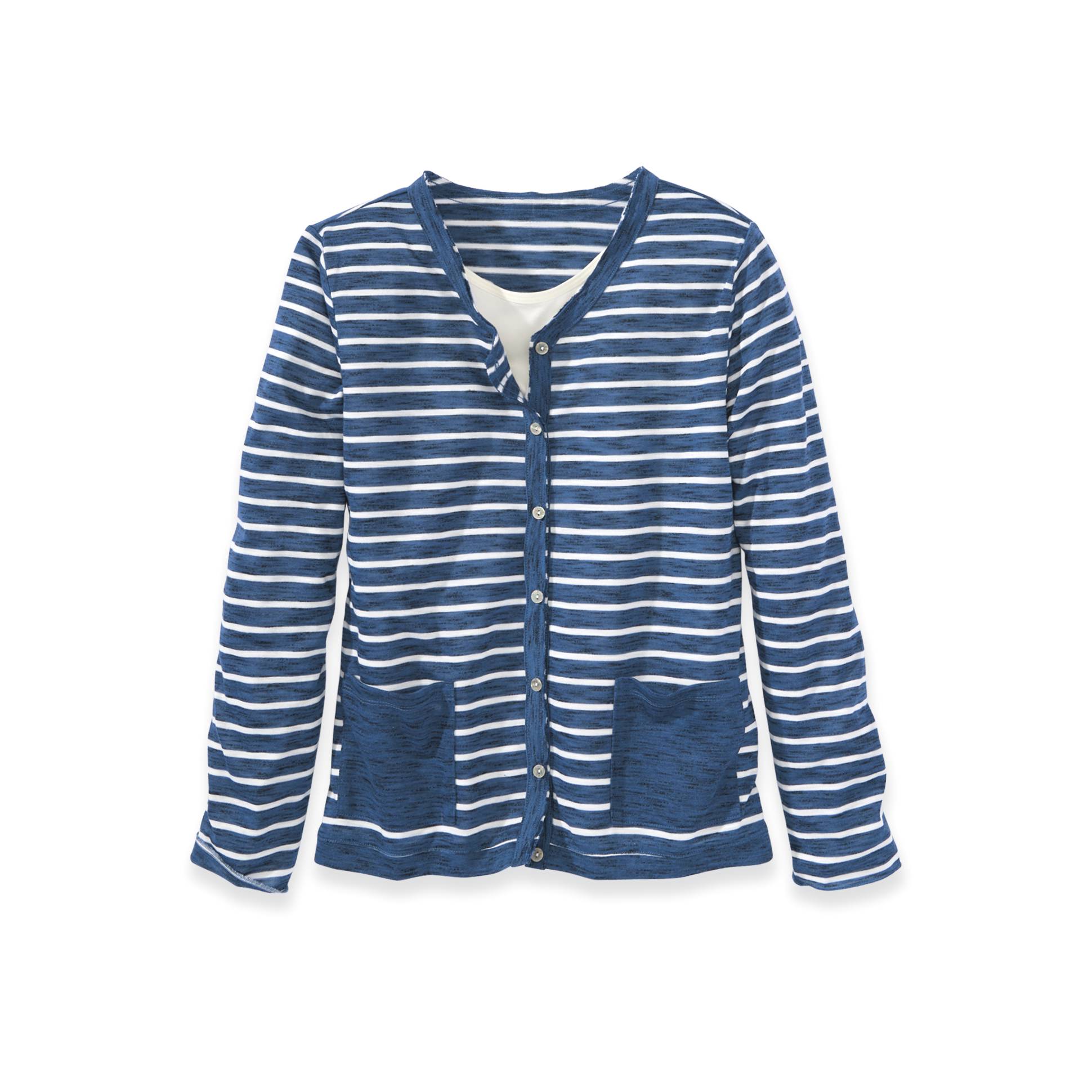 Lightweight Marled Stripe Cardigan, Button Front, Patch Pockets - Northstyle Catalog