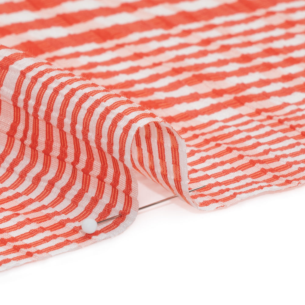 Blood Orange and Shimmering White Striped Ribbed Nylon Matelasse - Joann Fabrics