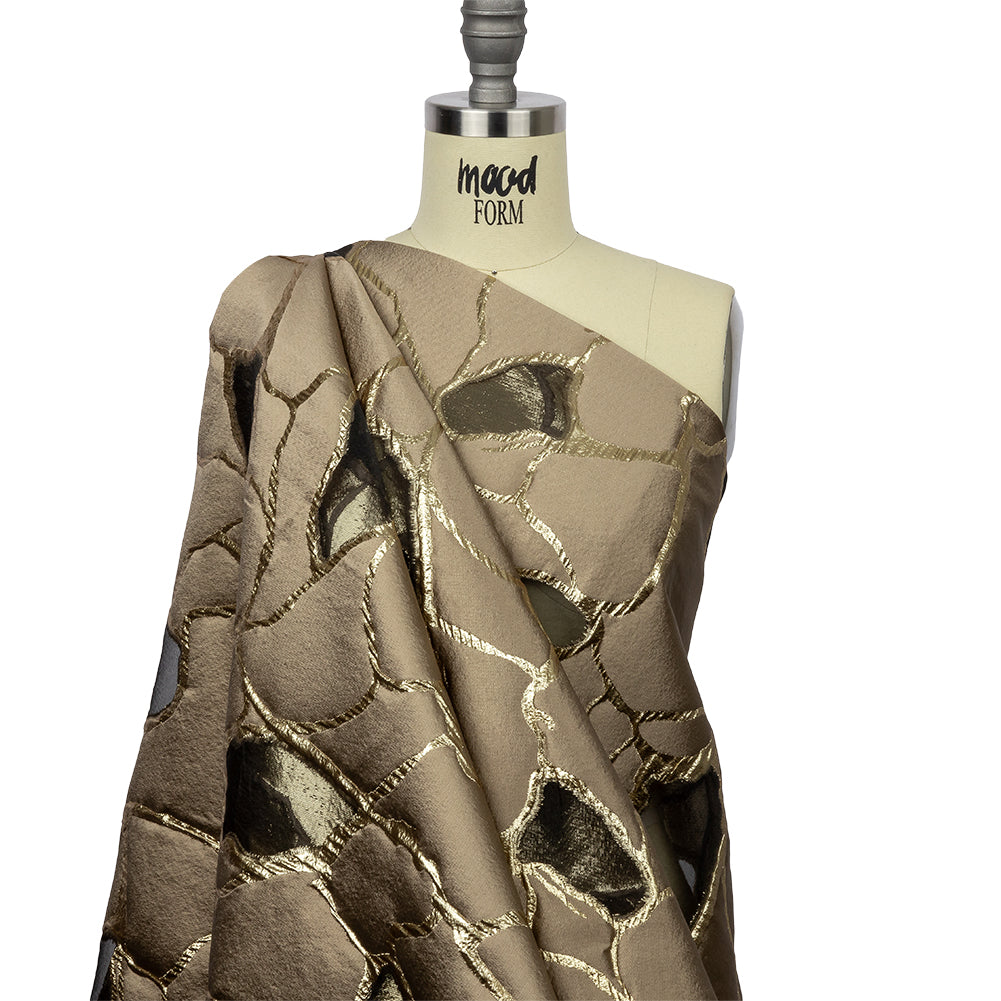 Metallic Gold and Taupe Abstract Luxury Burnout Brocade - Joann Fabrics