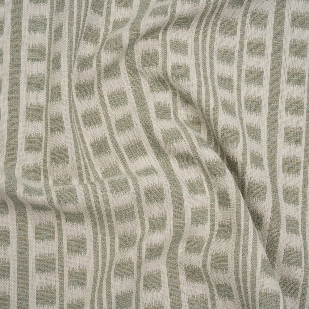 Polyester and Cotton Home Decor Jacquard - Sage Ikat Squares in Stripes - British Imported - Joann Fabrics