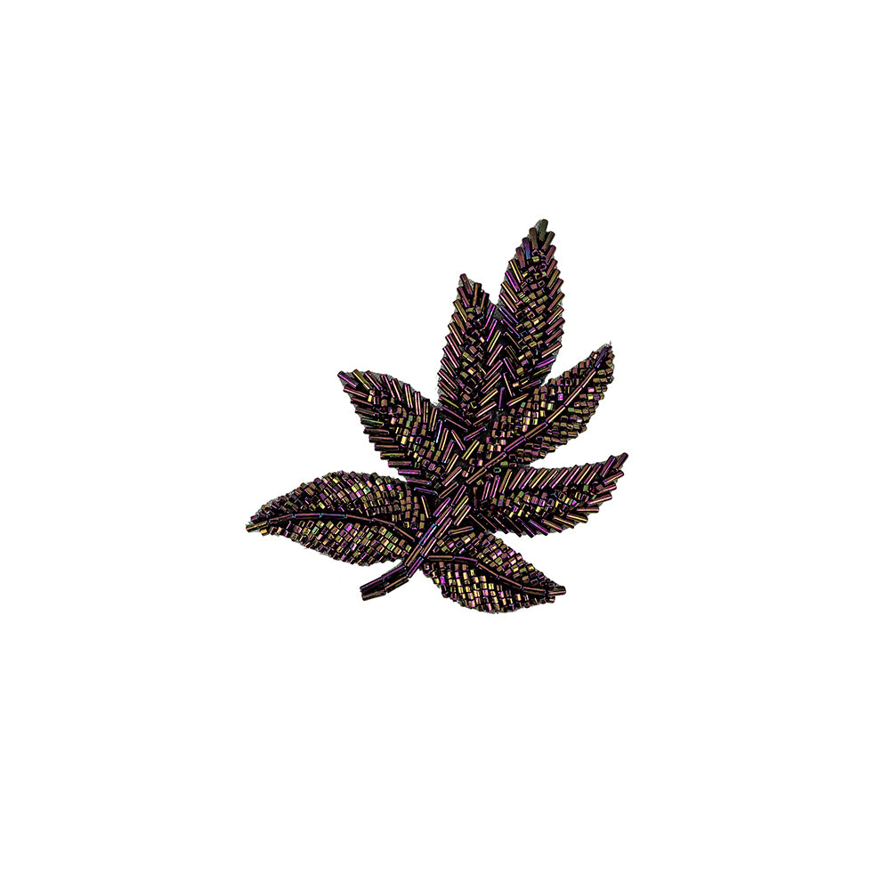 Vintage Purple Iris Beaded Leaf Applique - 4