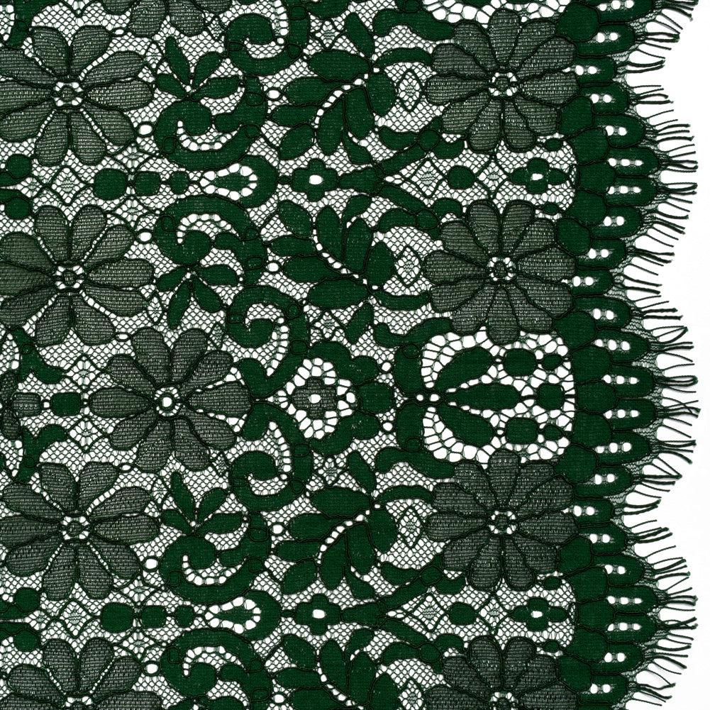 Rayon and Nylon Corded Lace with Scalloped Finished Edges - Hunter Green Flower and Dot Stripes - Joann Fabrics