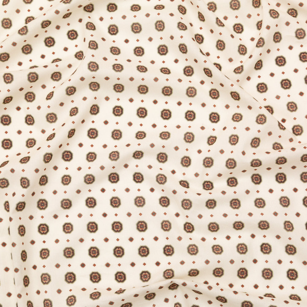 Cotton Voile - White and Brown Medallions - Gemstone Carnations Print - Mood Exclusive St. Tropez Collection - Joann Fabrics