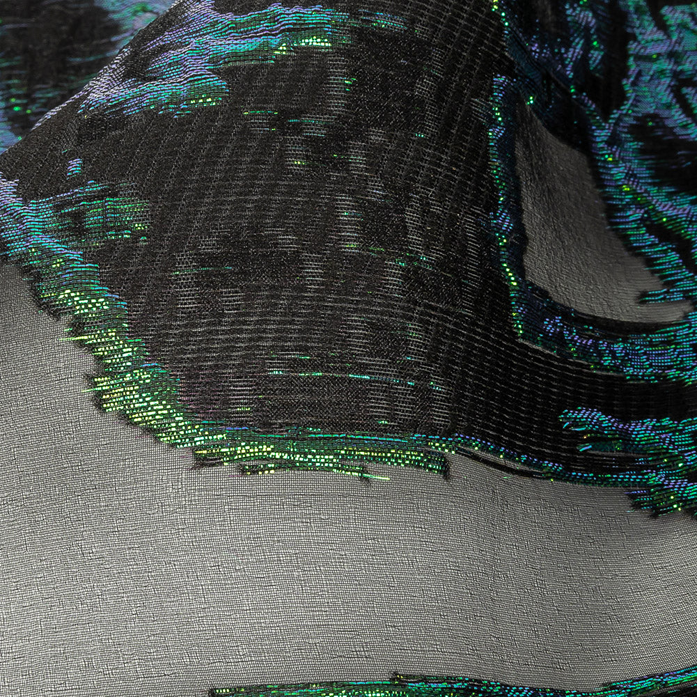 Mood Exclusive Metallic Iridescent Green and Black Mineral Veins Luxury Burnout Brocade - Joann Fabrics