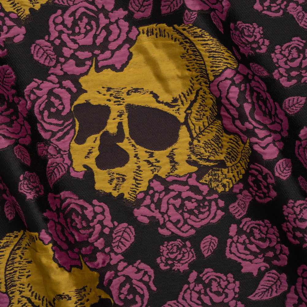 Floral and Skull Brocade - Black, Yellow and Plum Purple - Mood Exclusive - Joann Fabrics