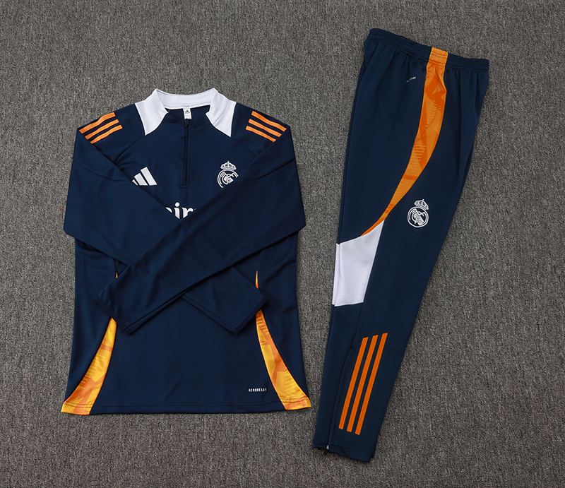 2024/2025 Real Madrid Royal blue white collar Half-Pull Training Suit Football Shirt 1:1 Thai Quality Set