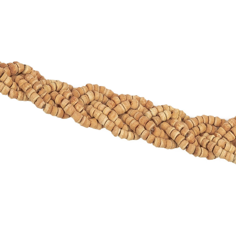 VIntage Natural Wood Beaded Double Strand Braided Belt with Tassels - 56