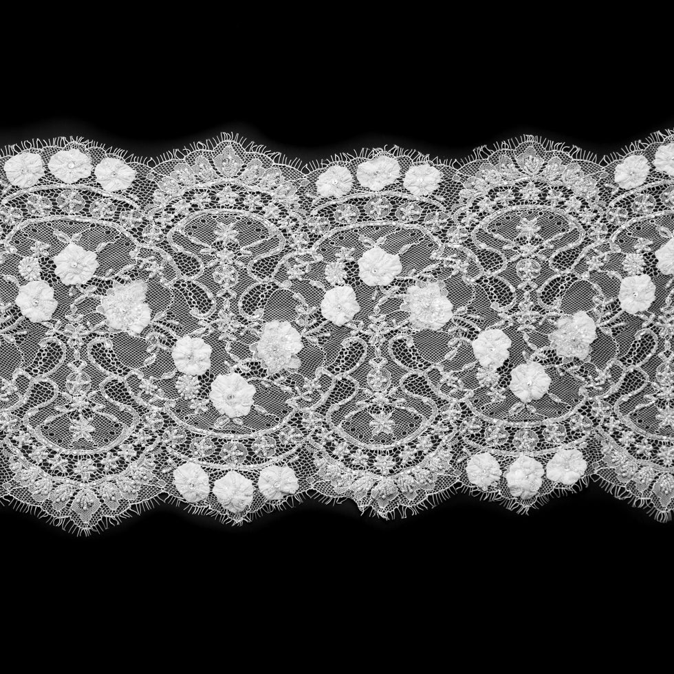 White Fancy Beaded Lace Trimming - 10