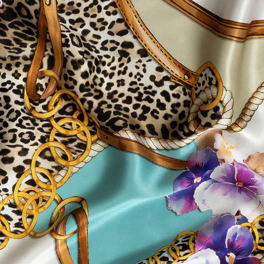 Mood Exclusive Italian Chains, Straps, Flora and Leopard Spots Digitally Printed Silk Charmeuse Panel - Joann Fabrics