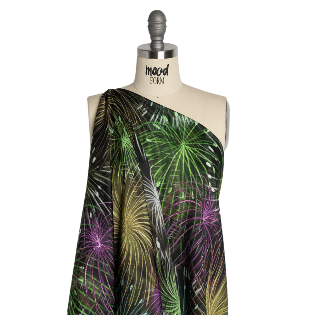 Sustainable and Recycled Viscose Satin Print - Green, Purple and Yellow Fireworks - Mood Exclusive Twilight's Last Gleaming - Joann Fabrics