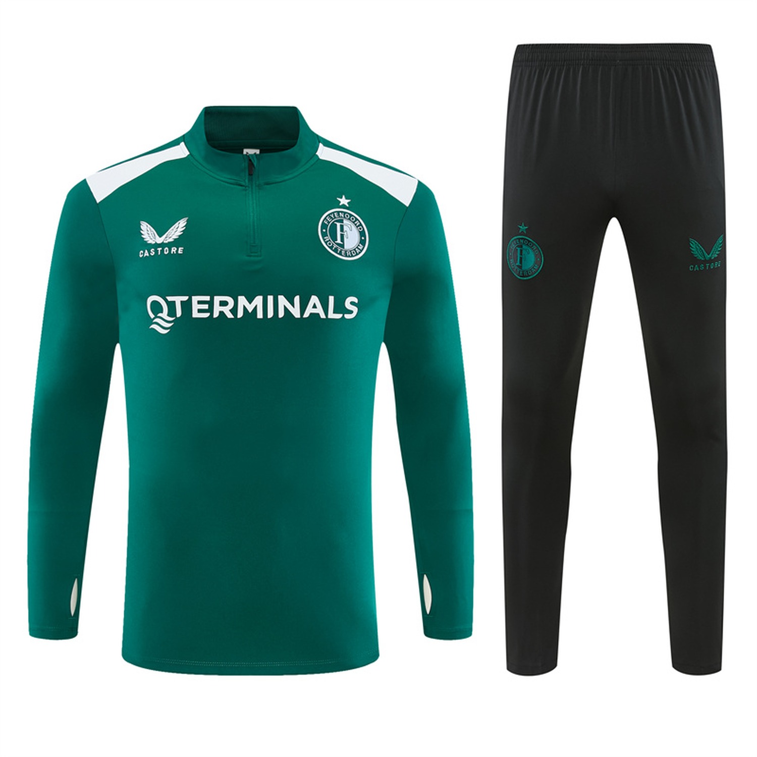 Feyenoord 26-27 Kids Long Sleeve Training Set - Green Top & Black Pants - UnitedFutballJersey