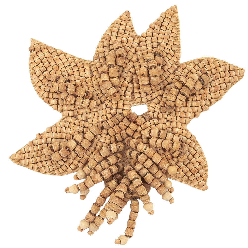 Vintage Light and Natural Wood Beaded Leaf Bouquet Applique - 3
