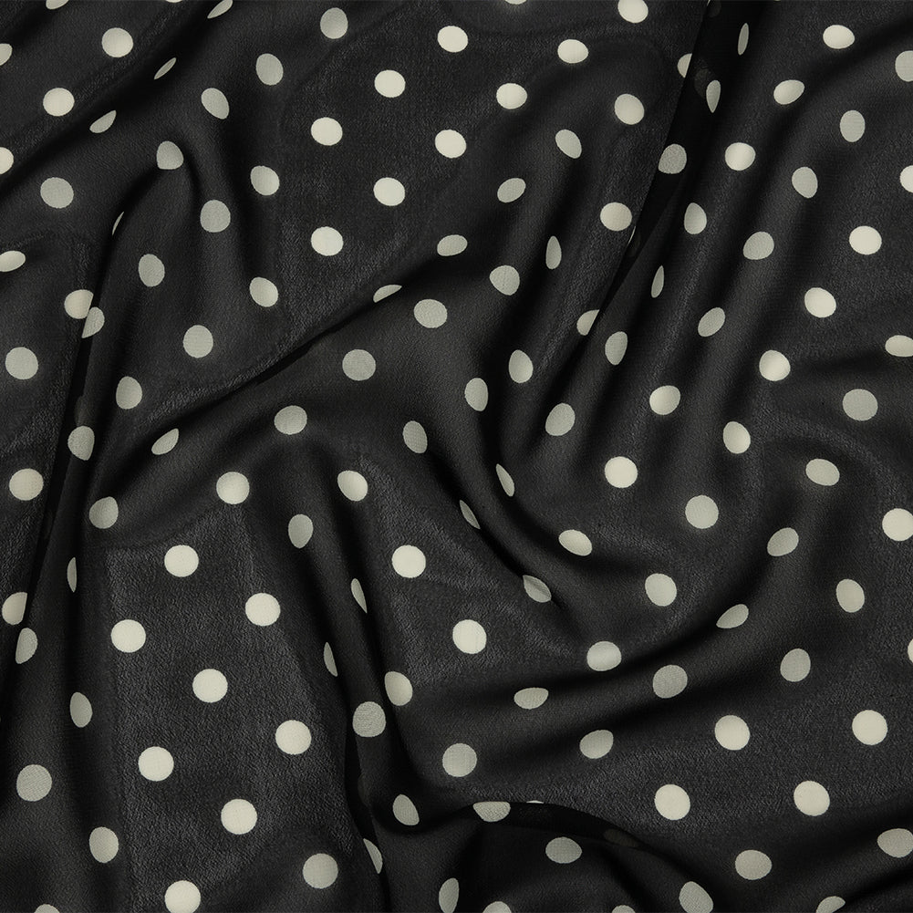 Famous Australian Designer Black and White Polka Dots Polyester Georgette - Joann Fabrics