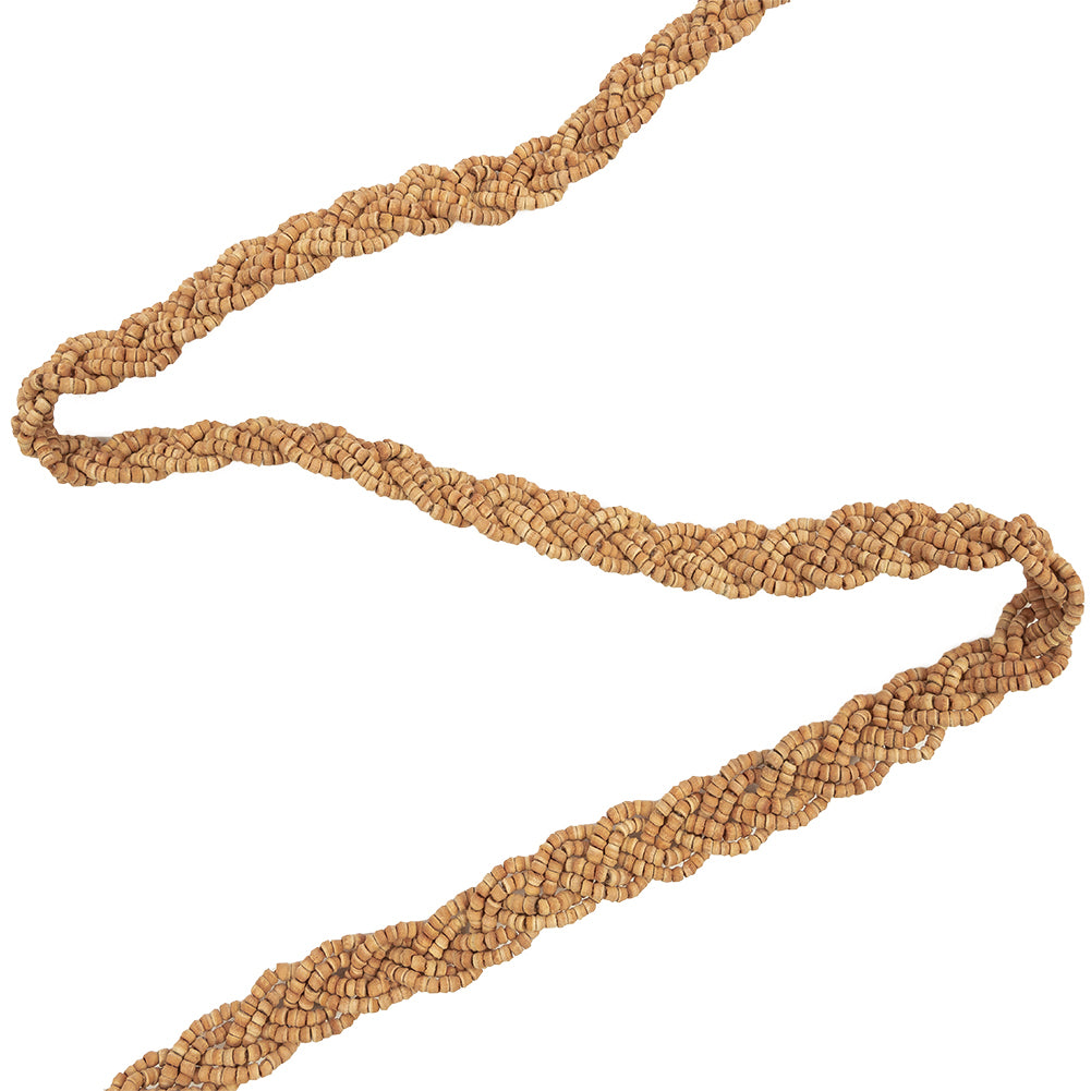 VIntage Natural Wood Beaded Double Strand Braided Belt with Tassels - 56
